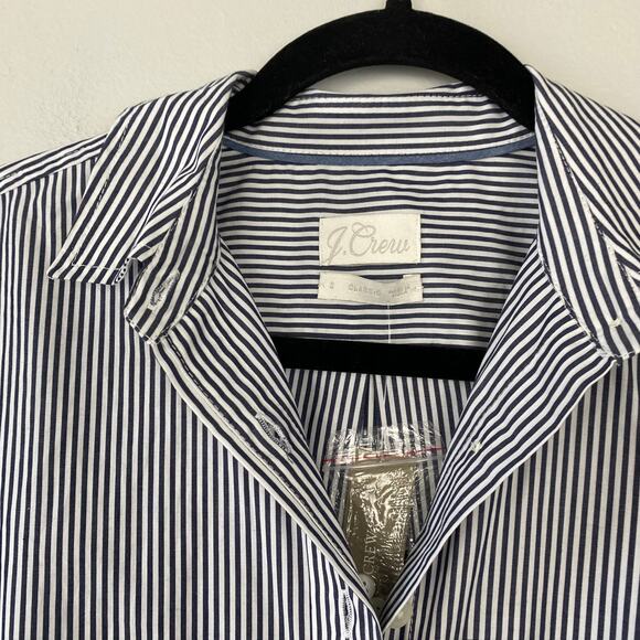 J. Crew Classic-fit Crisp Cotton Poplin Shirtdress Blue Striped Old Money Size 0 - Picture 4 of 12